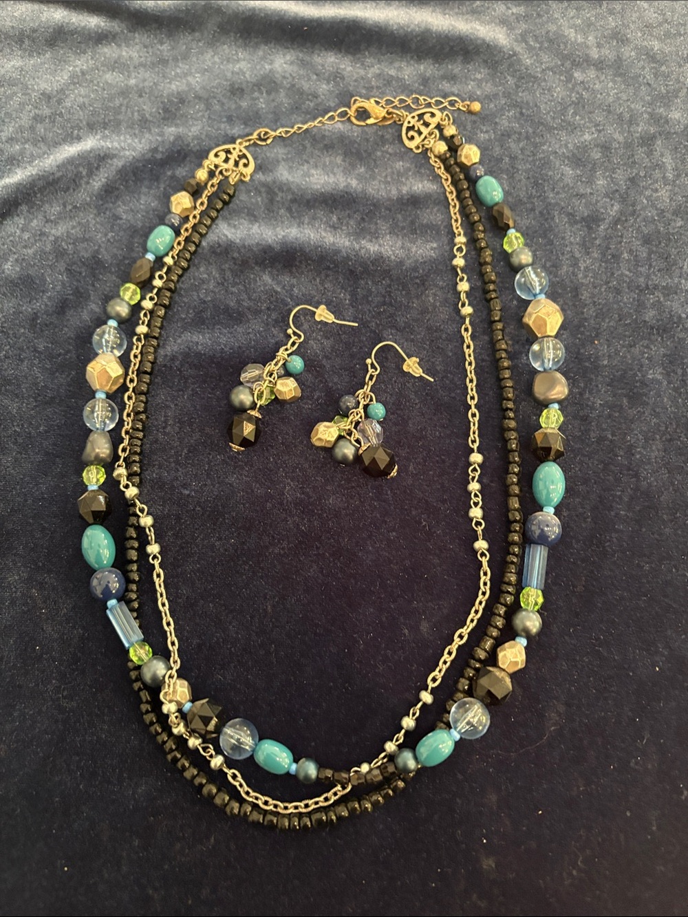Vintage Premier Designs Beaded Layered Necklace & Earring Set Boho Multi-Strand